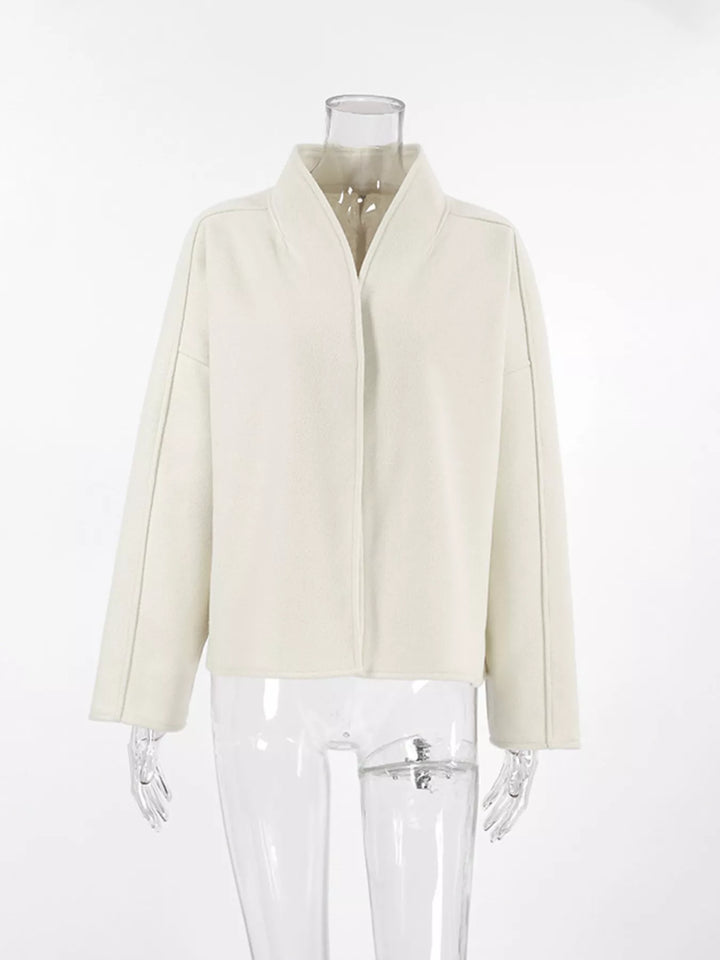 Dropped-shoulder open-front cropped jacket with shawl collar