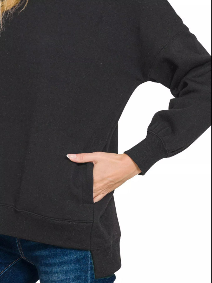 Hi-low fleece boyfriend sweatshirt with side pockets