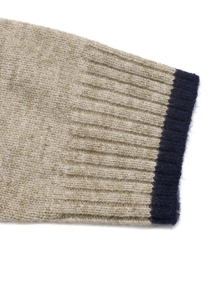 Contrast tipped mock neck sweater with ribbed trim
