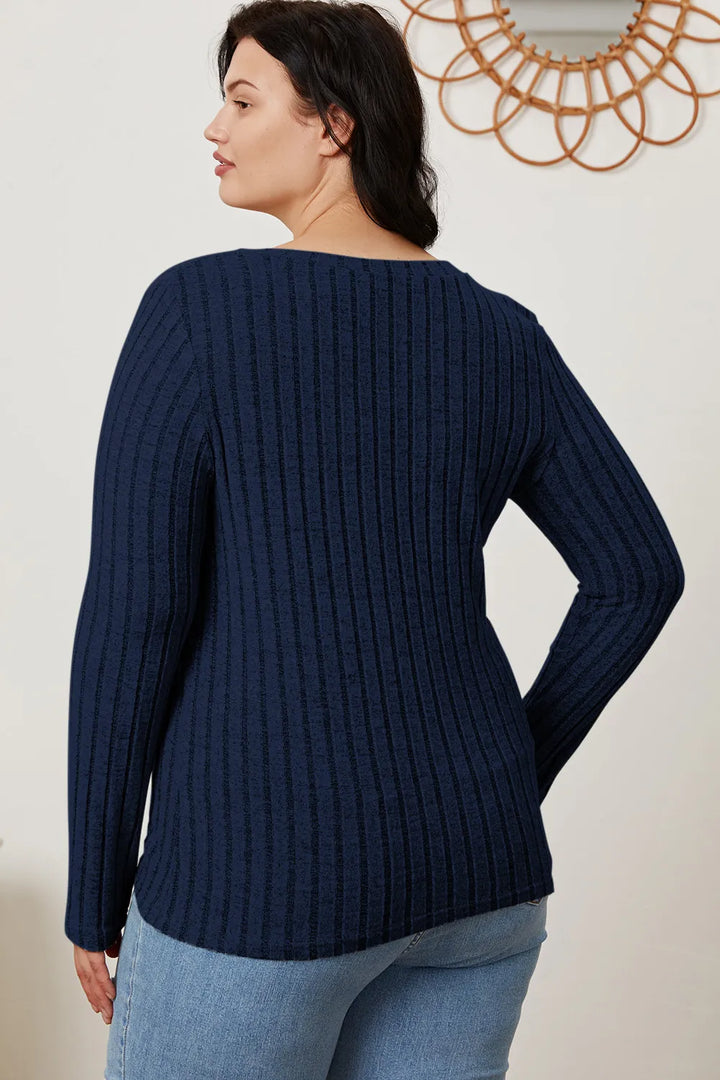 Ribbed v-neck long sleeve knit top