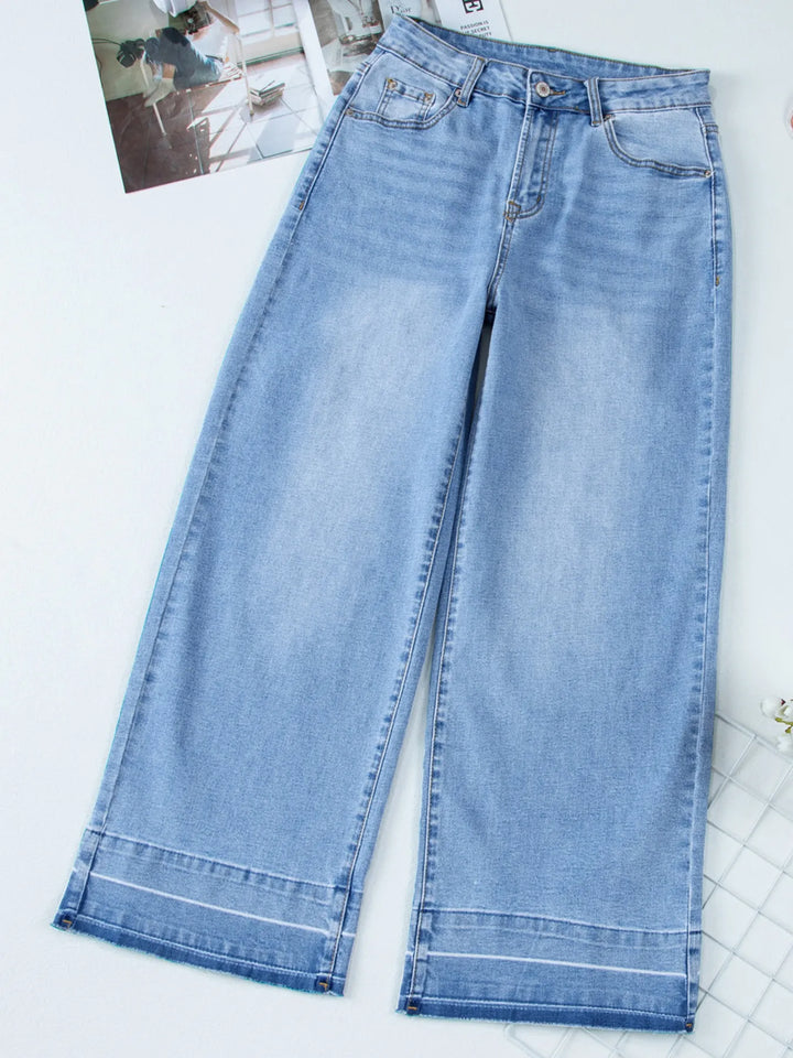 High-rise wide-leg jeans with released hem