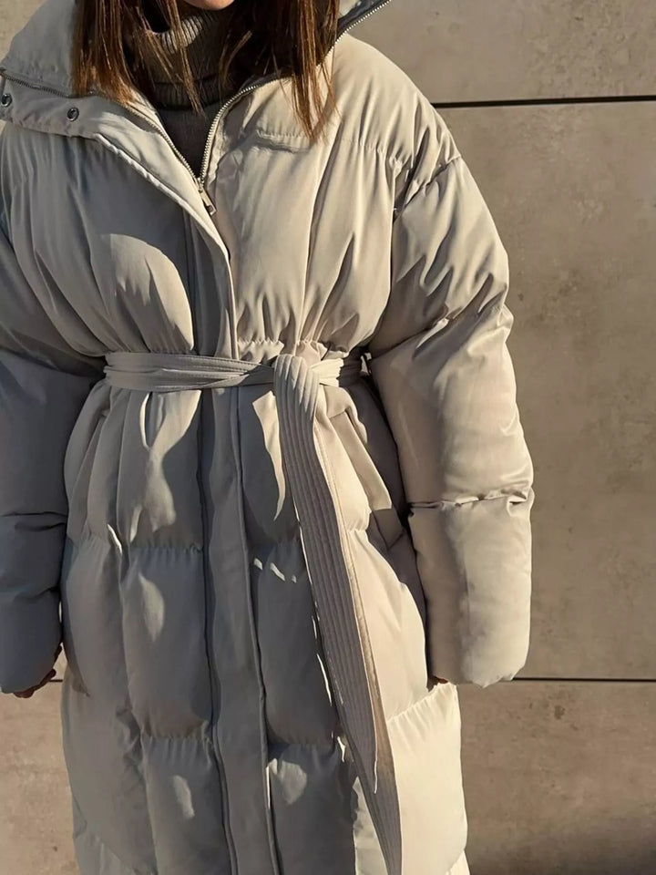 Longline padded puffer coat with stand collar