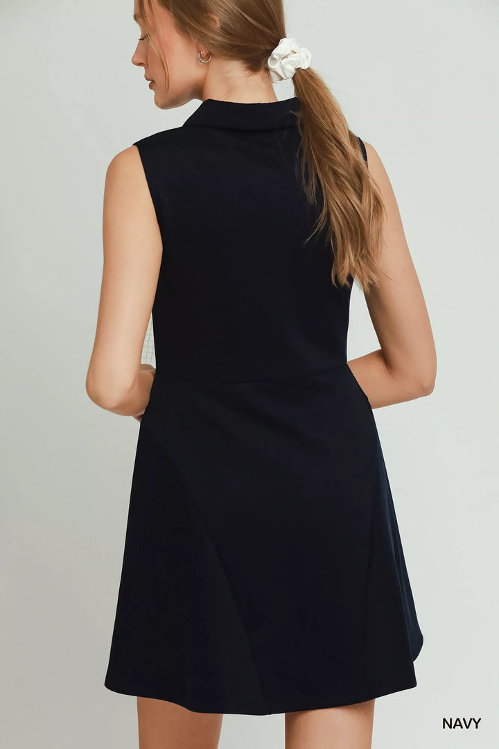 Sleeveless collared quarter-zip fit-and-flare tennis dress