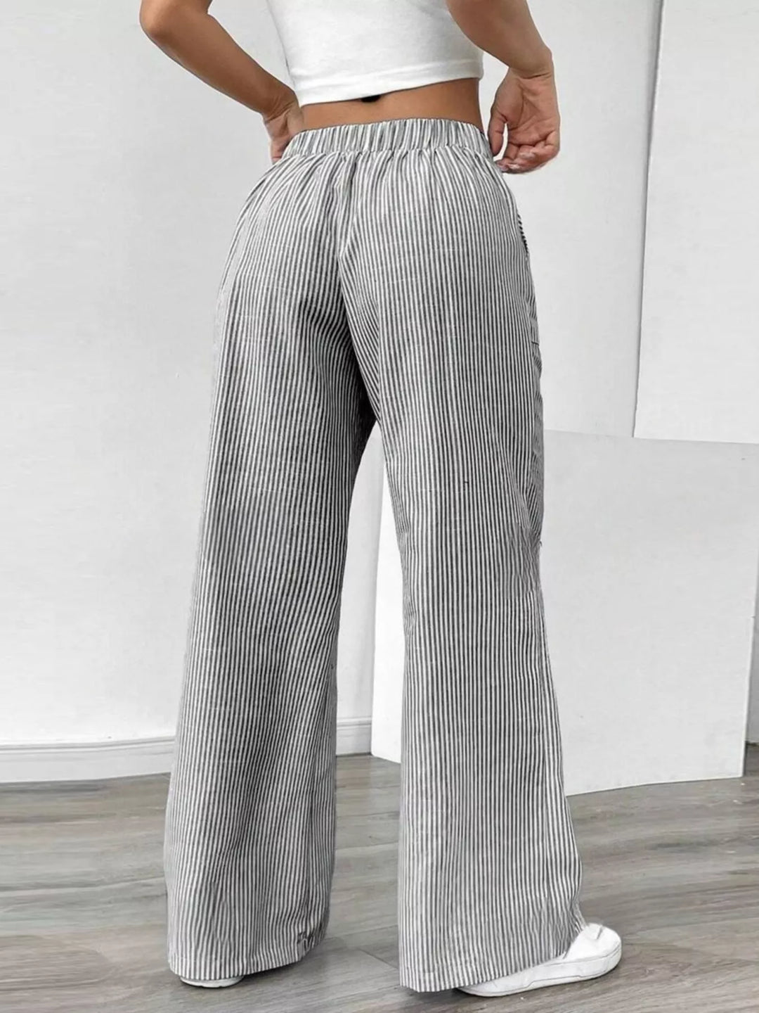 Pinstripe wide-leg pants with drawstring waist