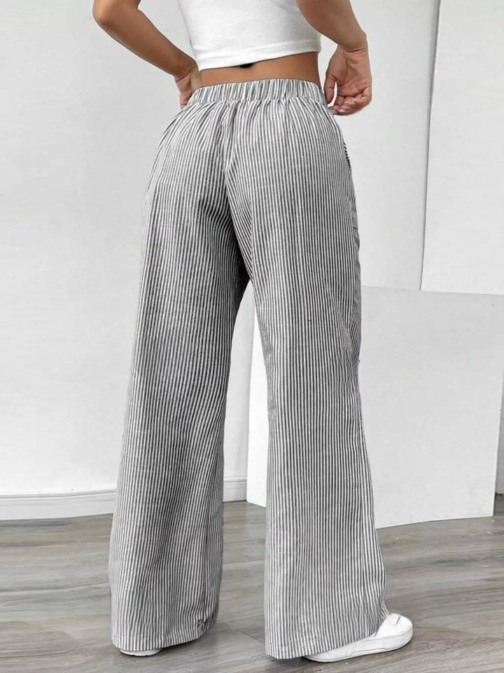 Pinstripe wide-leg pants with drawstring waist