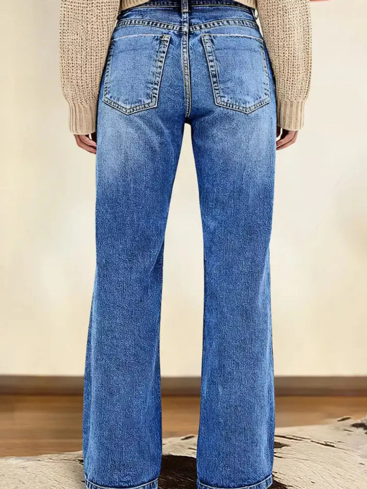 Vintage wash mid-rise straight leg jeans
