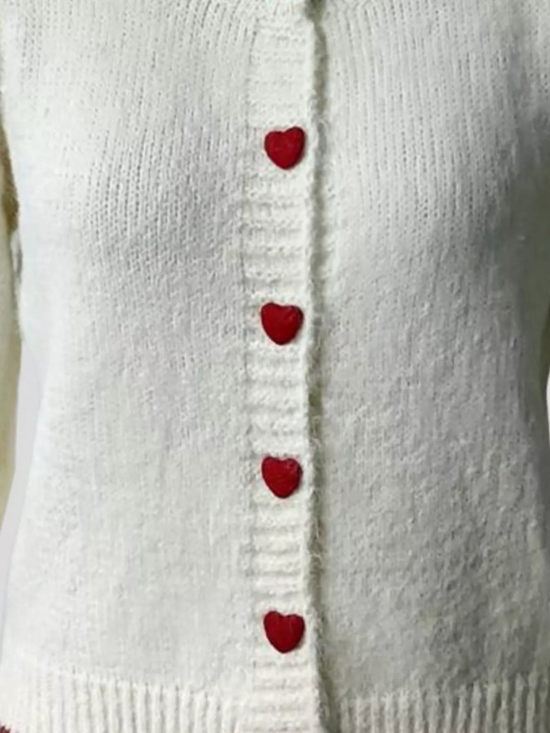 Heart button knit cardigan with contrast trim