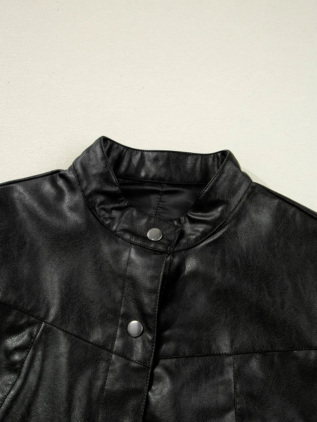 Faux leather snap-front boxy shirt jacket