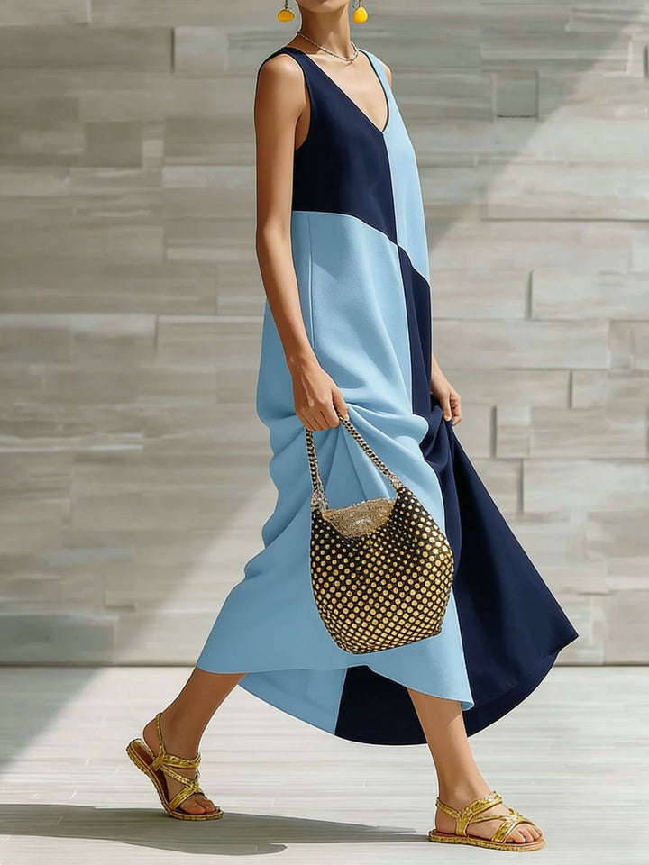 Color block sleeveless V-neck maxi dress