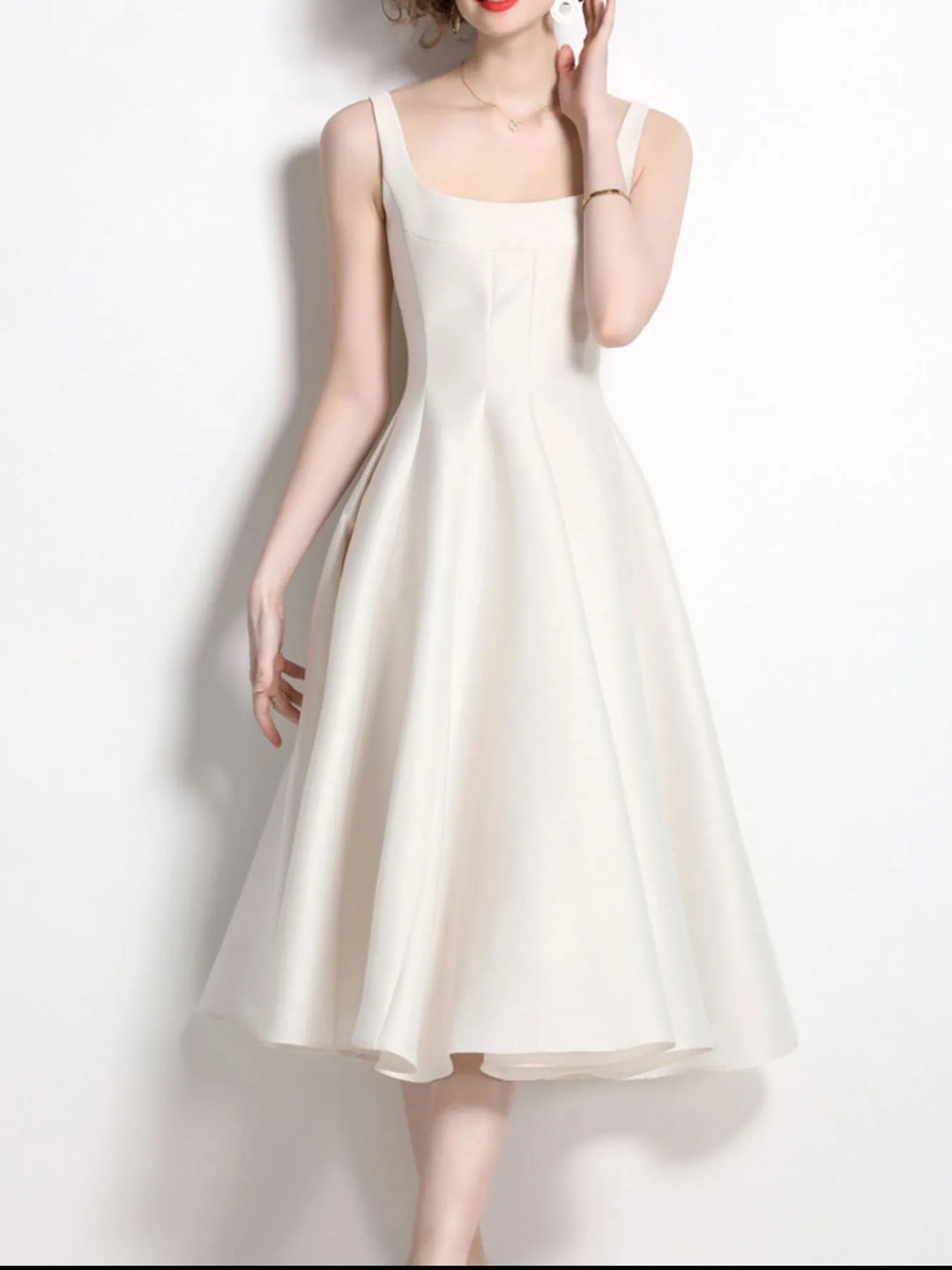 Apricot Square neck A-line sleeveless midi dress