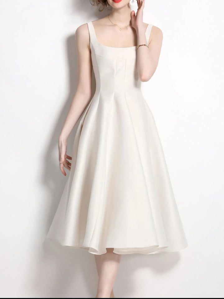 Apricot Square neck A-line sleeveless midi dress