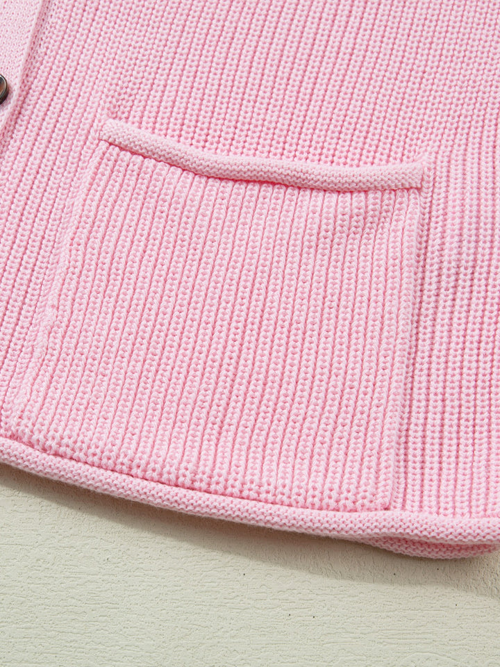 V-neck button-front knit sweater vest with patch pockets