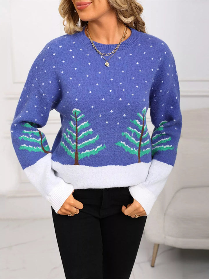 Christmas tree pattern color-block knit sweater