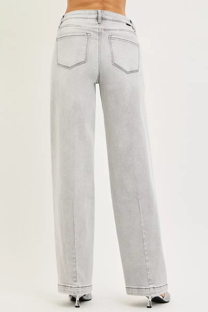 High-rise slouchy baggy jeans with contrast stitching