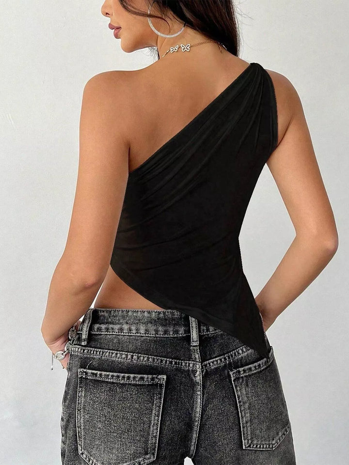 Fitted one-shoulder cami with asymmetric hem
