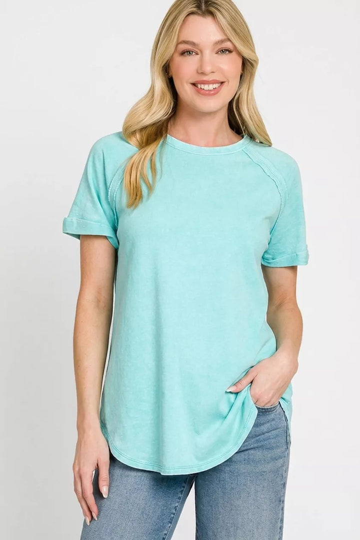 MINT SKY French terry washed curved hem top with raglan sleeves