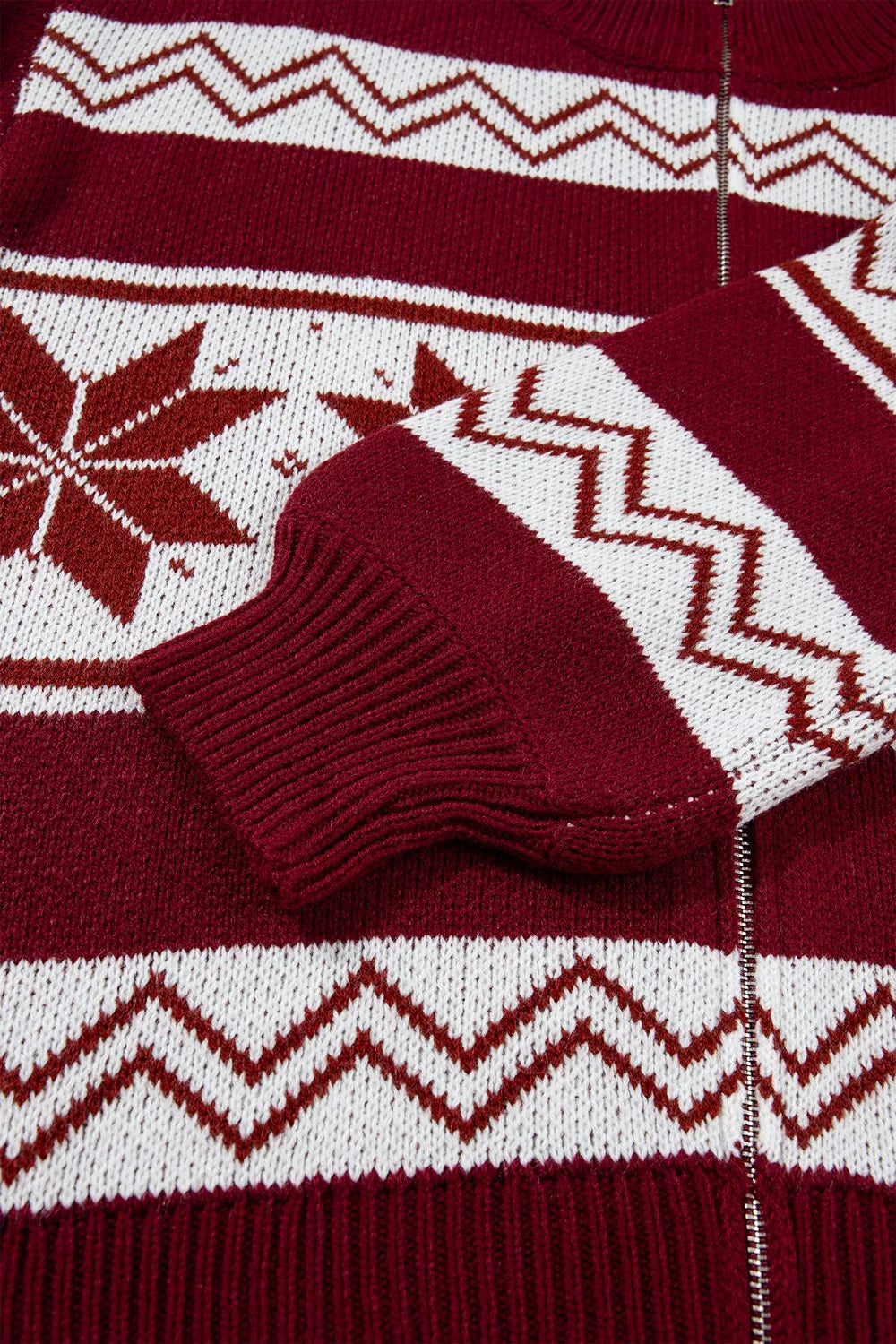 Snowflake Fair Isle zip-up knit cardigan with mock neck