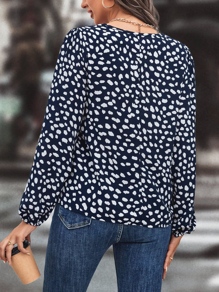 Floral print tie neck long sleeve blouse
