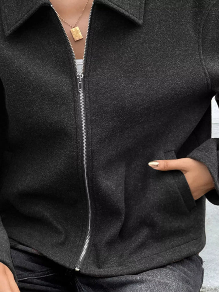 Zip-up dropped shoulder jacket with collar