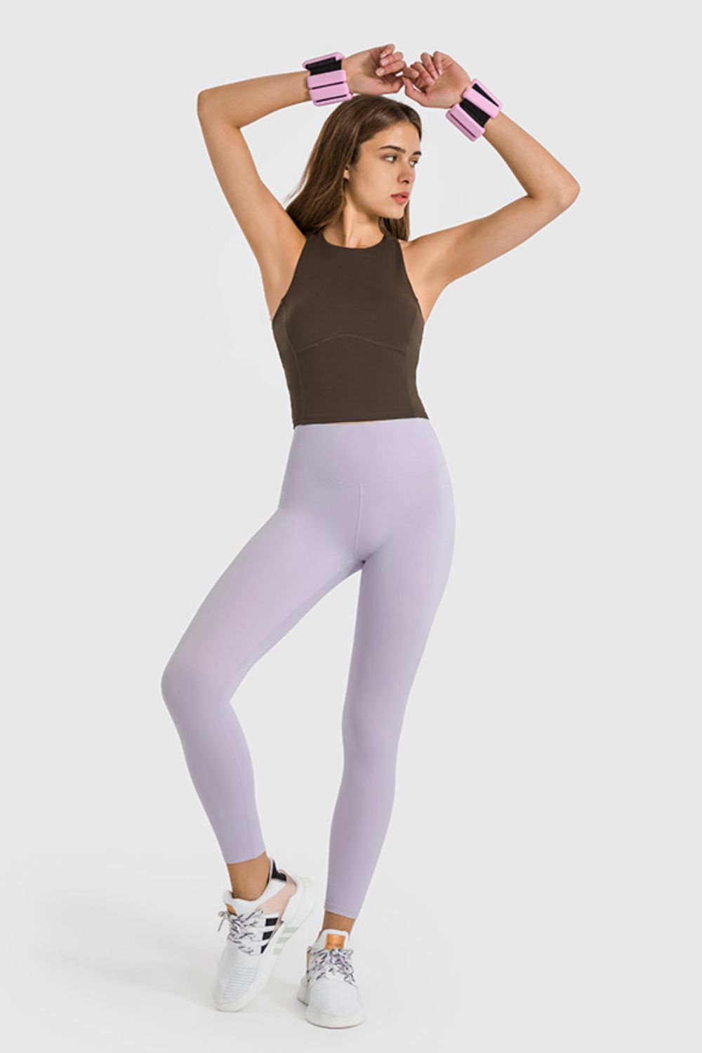 High waist ankle-length yoga leggings with wide waistband