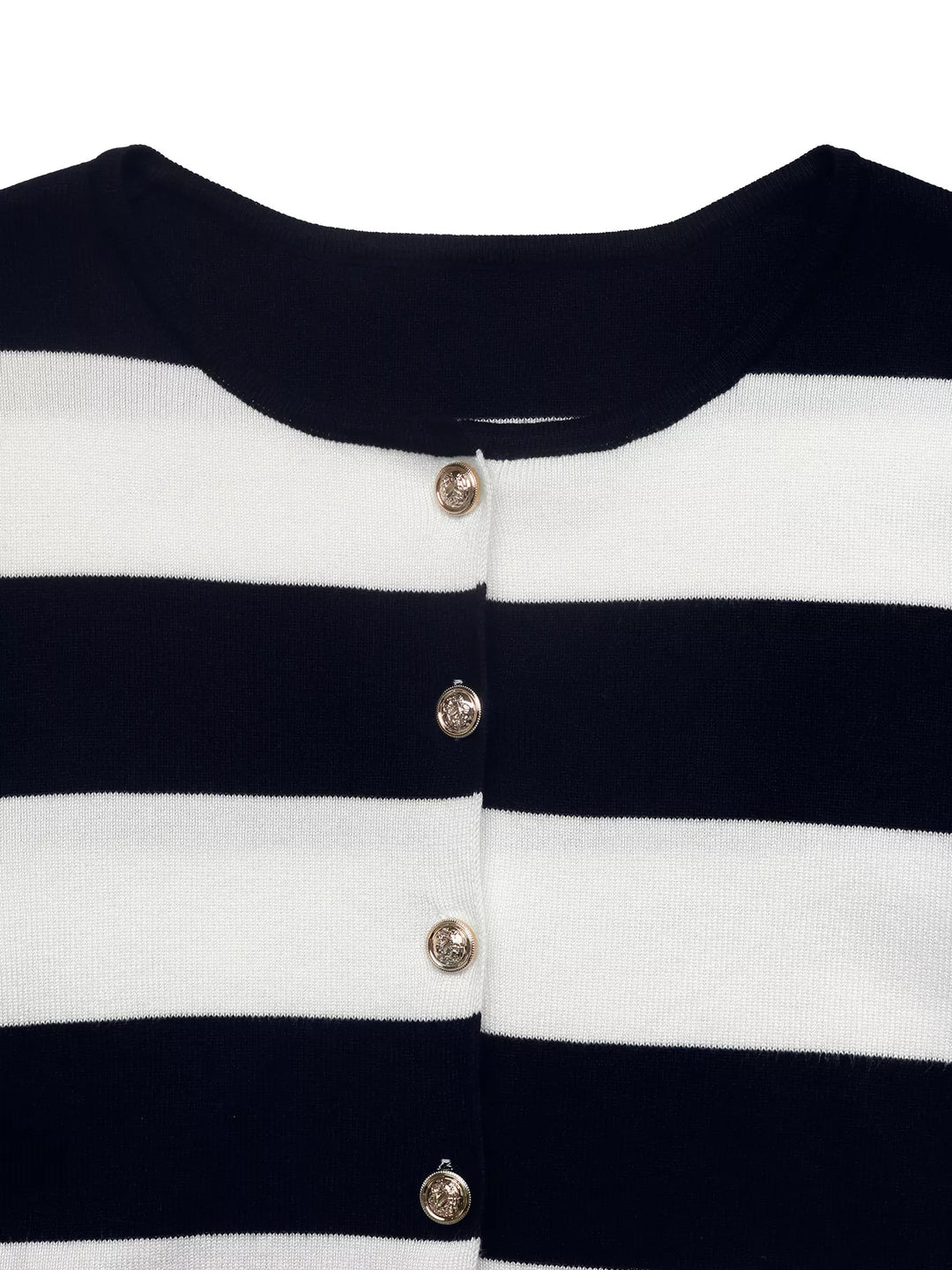 Wide stripe knit cardigan with gold crest buttons