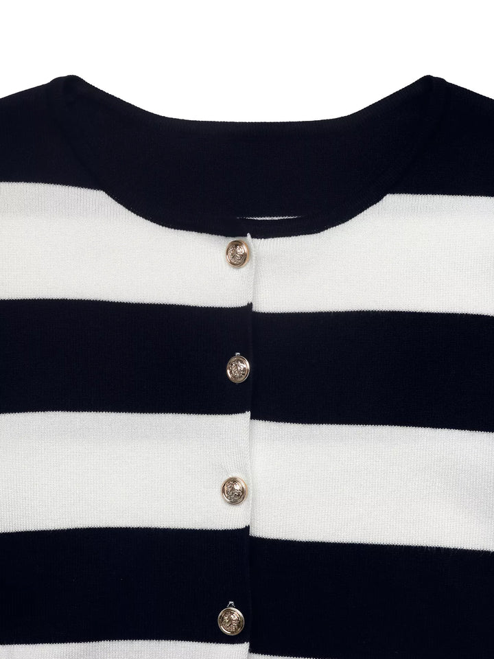 Wide stripe knit cardigan with gold crest buttons