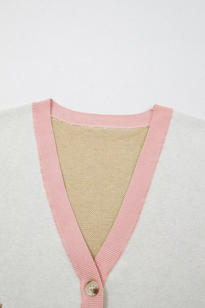 Cactus knit button-front sweater vest with contrast trim