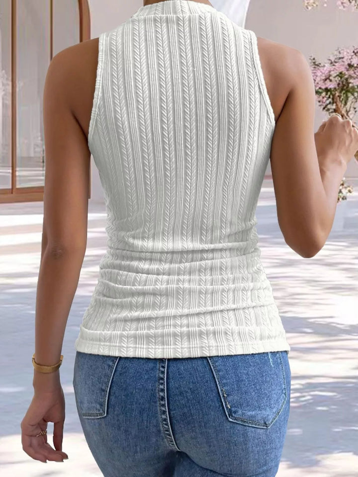 Ribbed texture mock neck sleeveless tank top