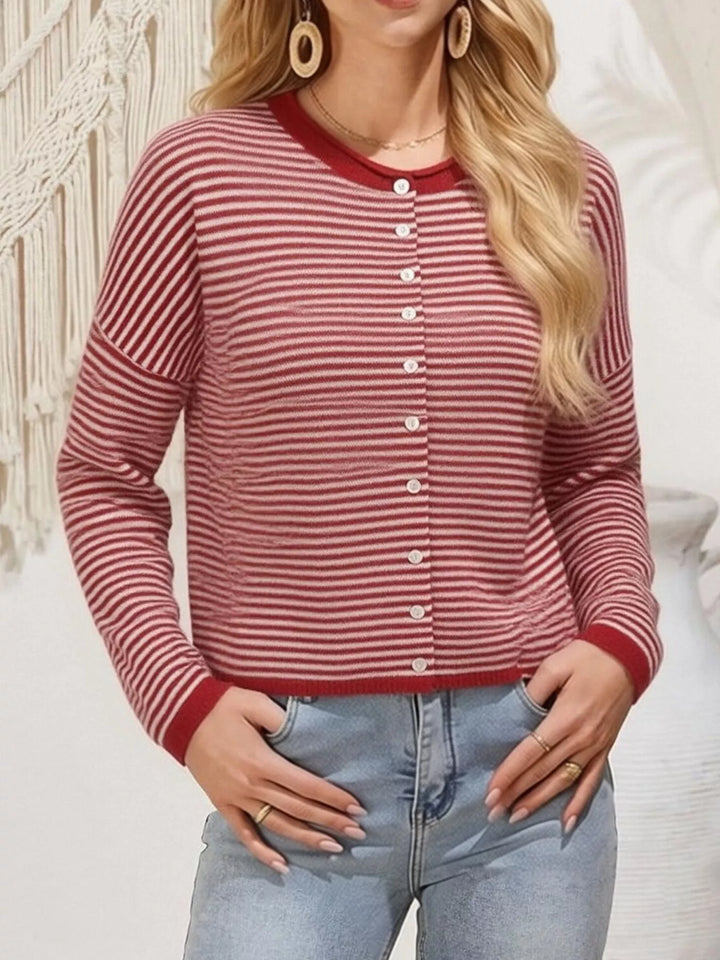 Red Stripes Striped button-front knit cardigan with drop shoulders