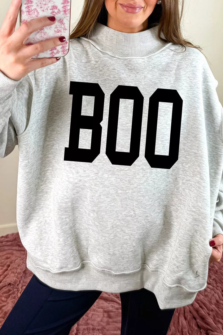 Bat print mock neck oversized Halloween sweatshirt