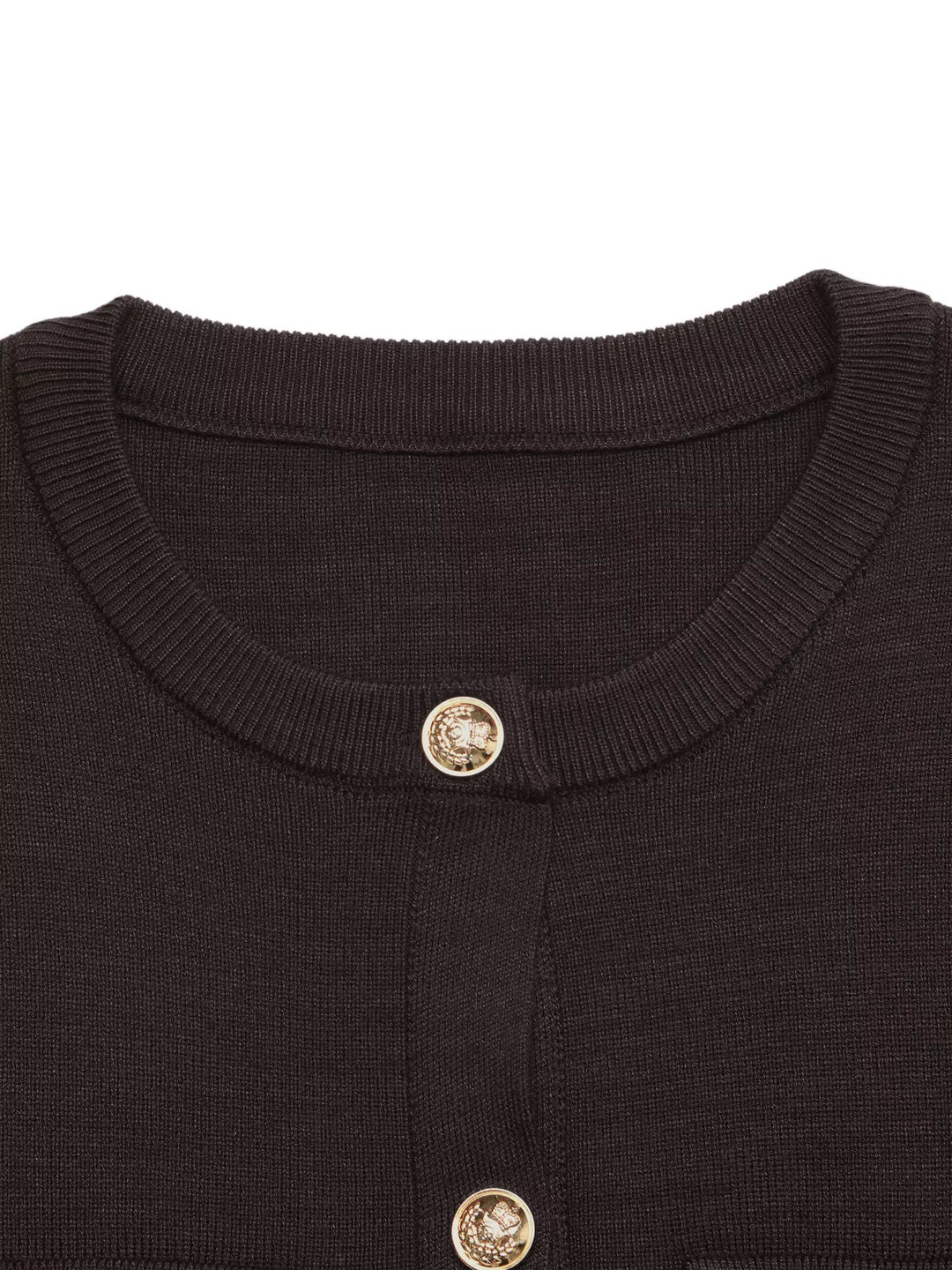 Gold-button knit cardigan with flap chest pockets