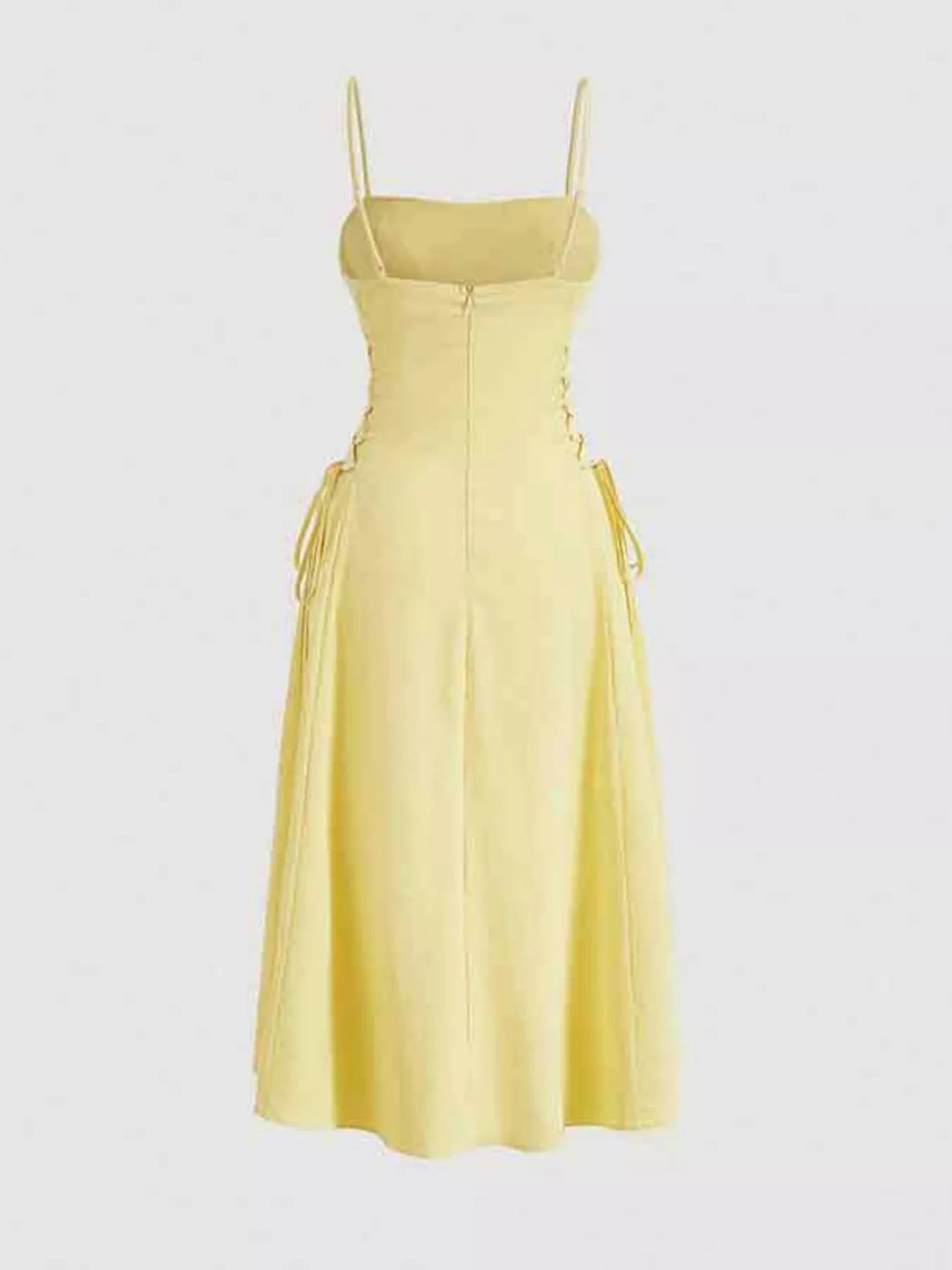 Lace-up side A-line midi dress with ruched bodice