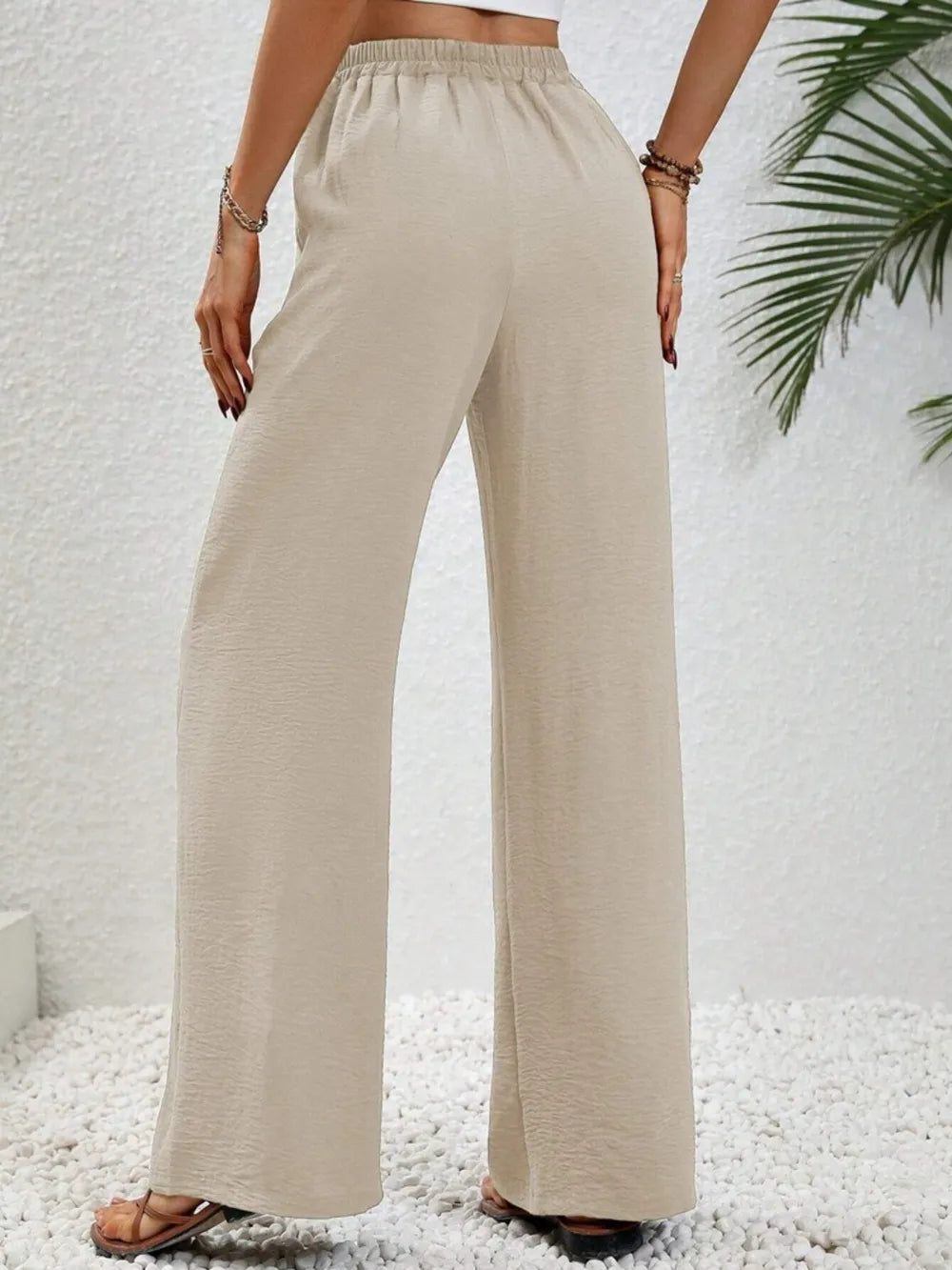 High-rise wide leg drawstring pants with pockets