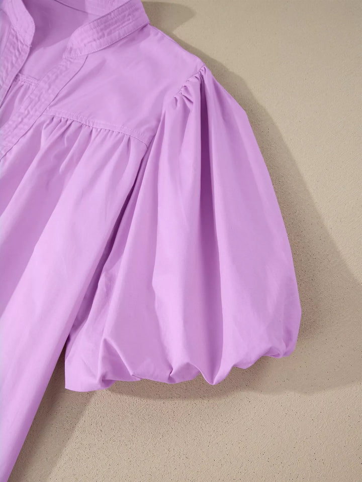 Puff sleeve cotton blouse with notched neckline