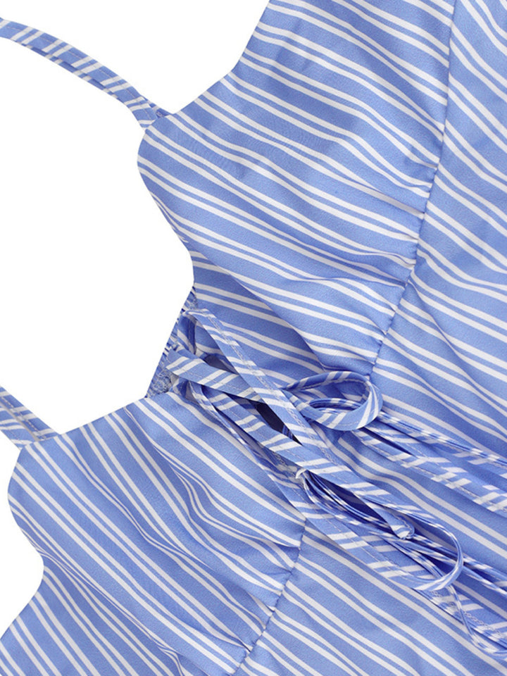 Striped tie-front peplum cami with spaghetti straps