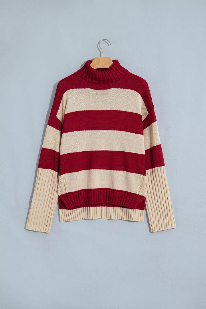 Striped turtleneck sweater with wide ribbed cuffs