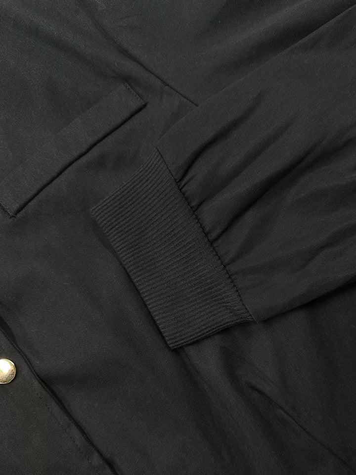 Cropped bomber jacket with gold snap button front