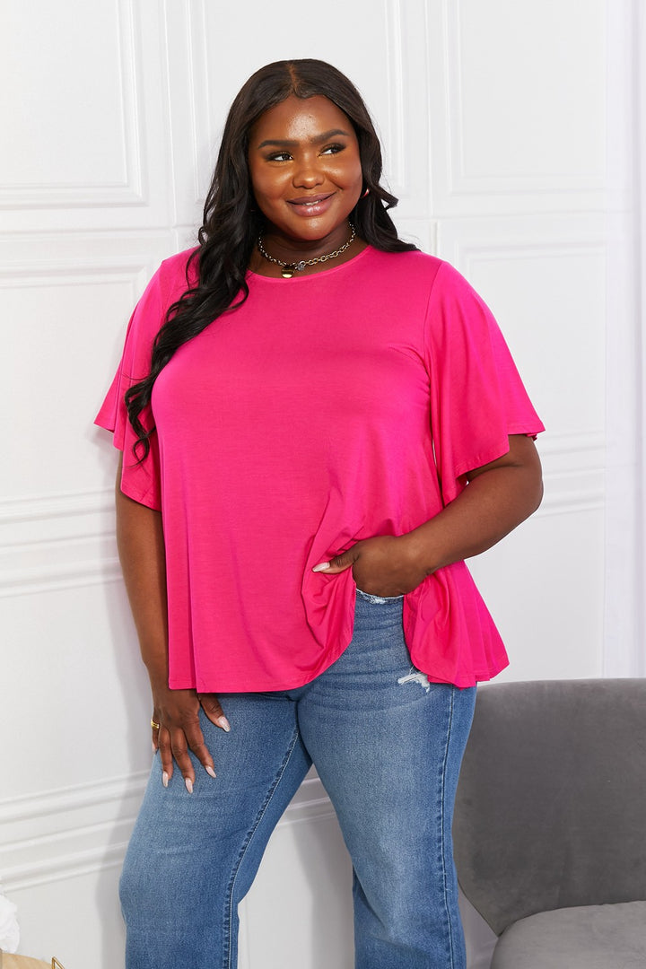 Flutter sleeve round neck flowy knit top