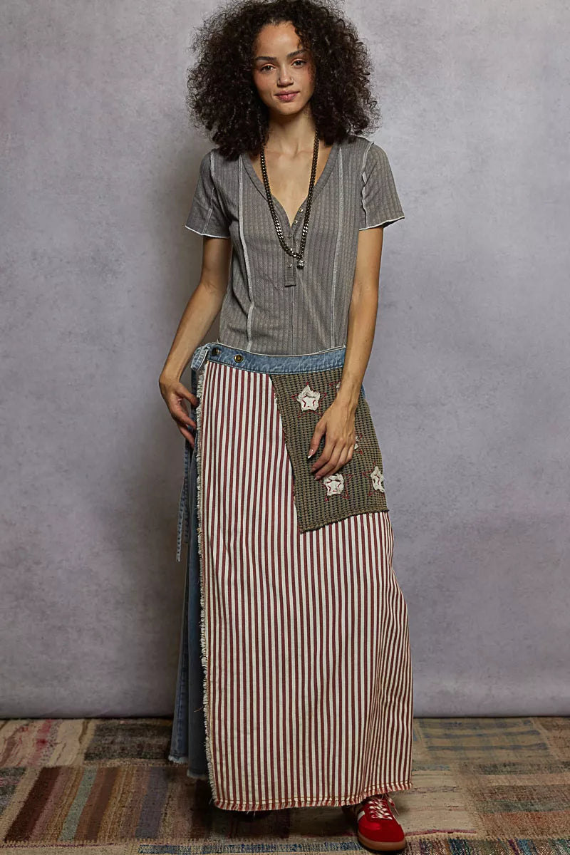 V-neck button placket short sleeve knit top