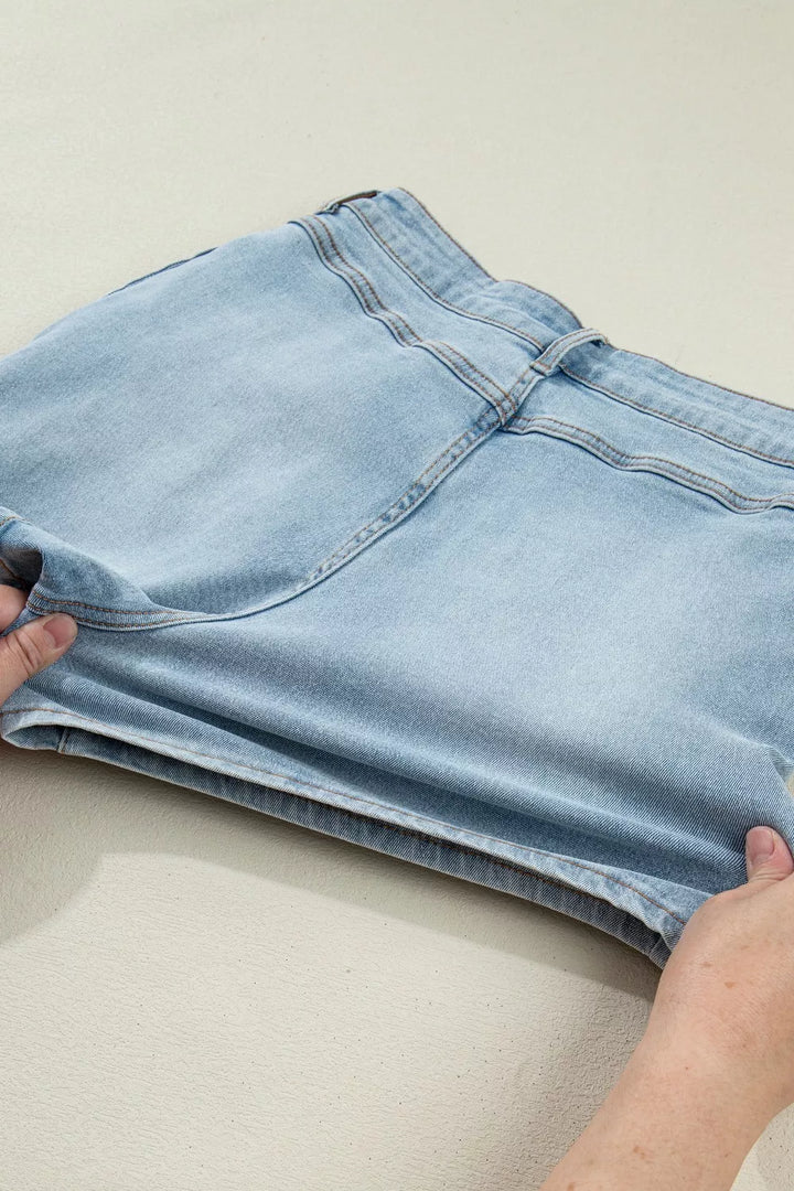 Mid-rise denim shorts with bow-tied front patch pockets