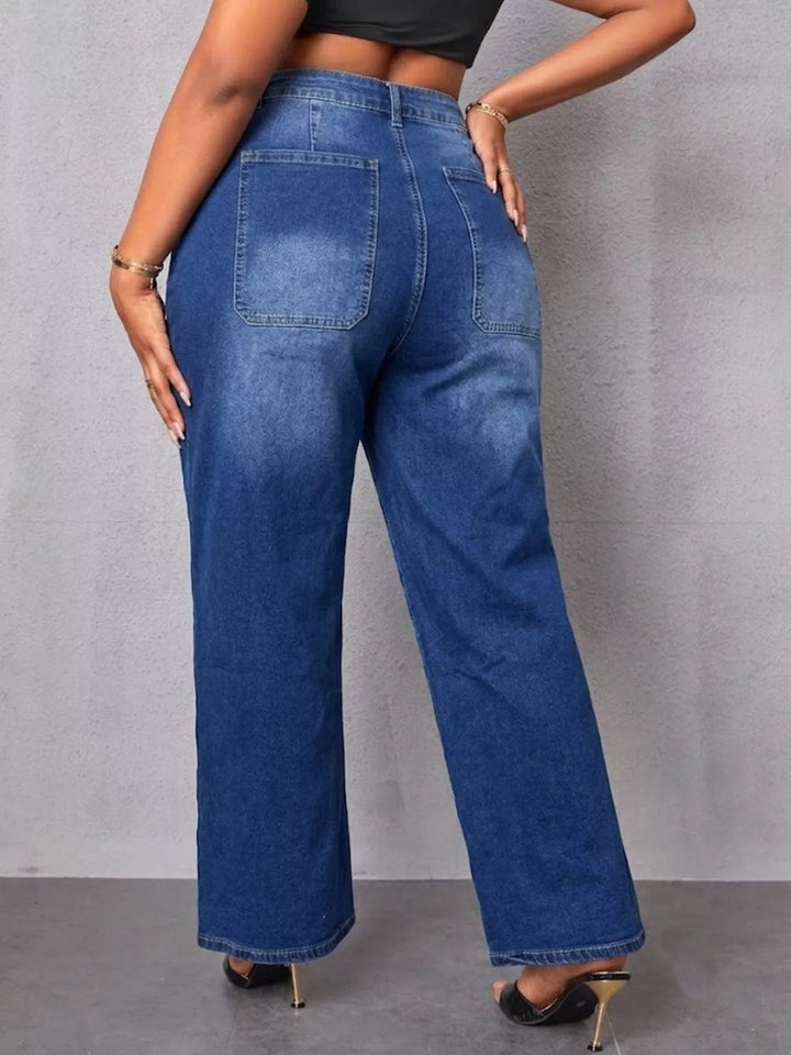 High-rise wide leg jeans with patch pockets - Peacock Blue