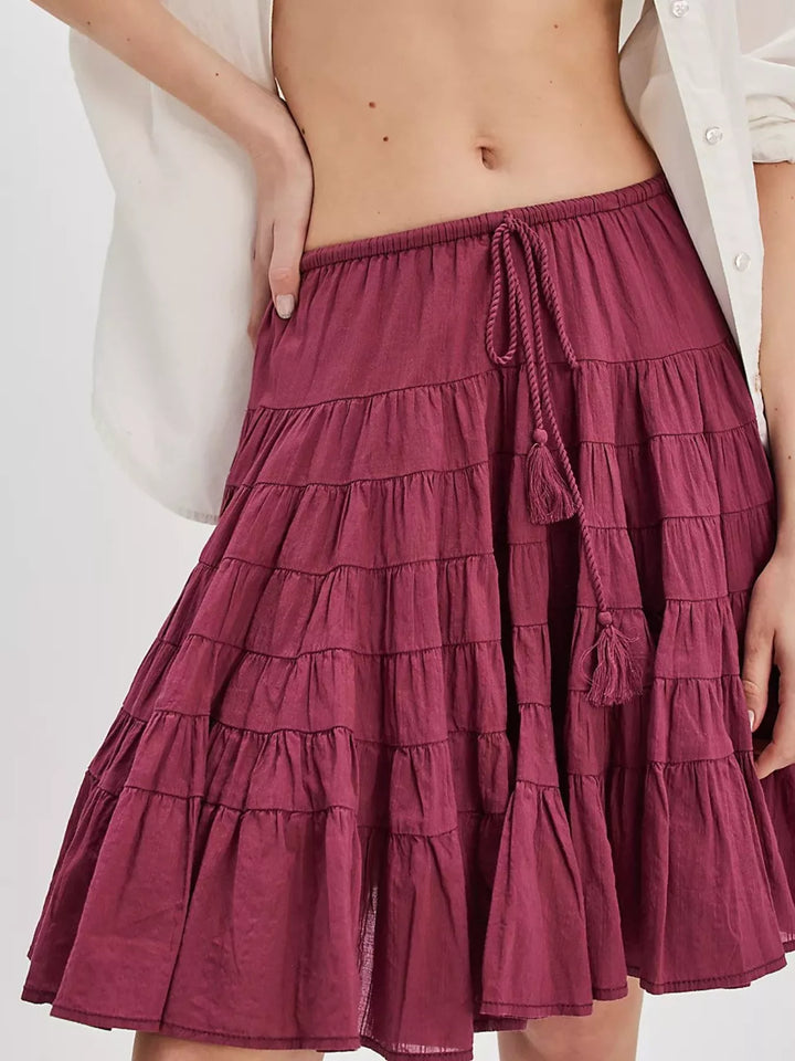 Tiered ruffle mini skirt with drawstring waist
