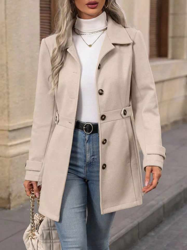Apricot Color Single-breasted lapel coat with waist tabs and pockets