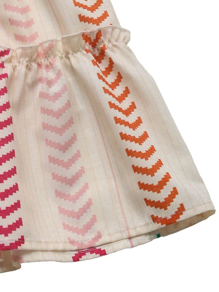 Striped print tiered maxi skirt with tassel tie waist