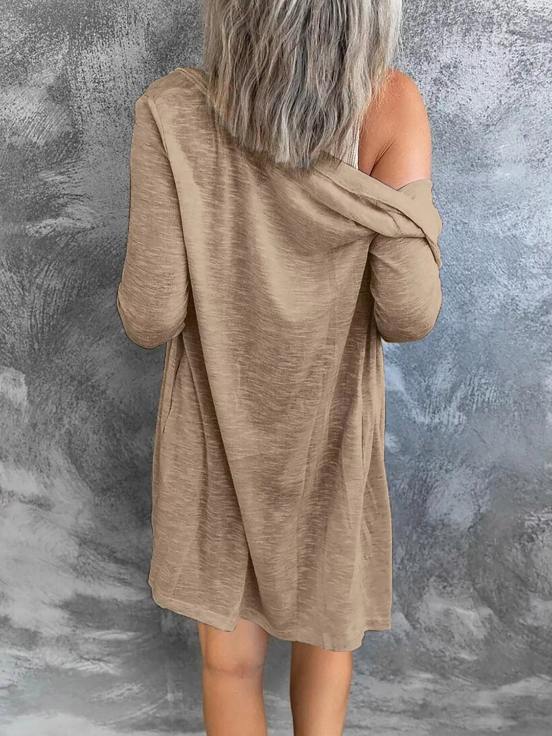 Lightweight button-front longline open knit cardigan