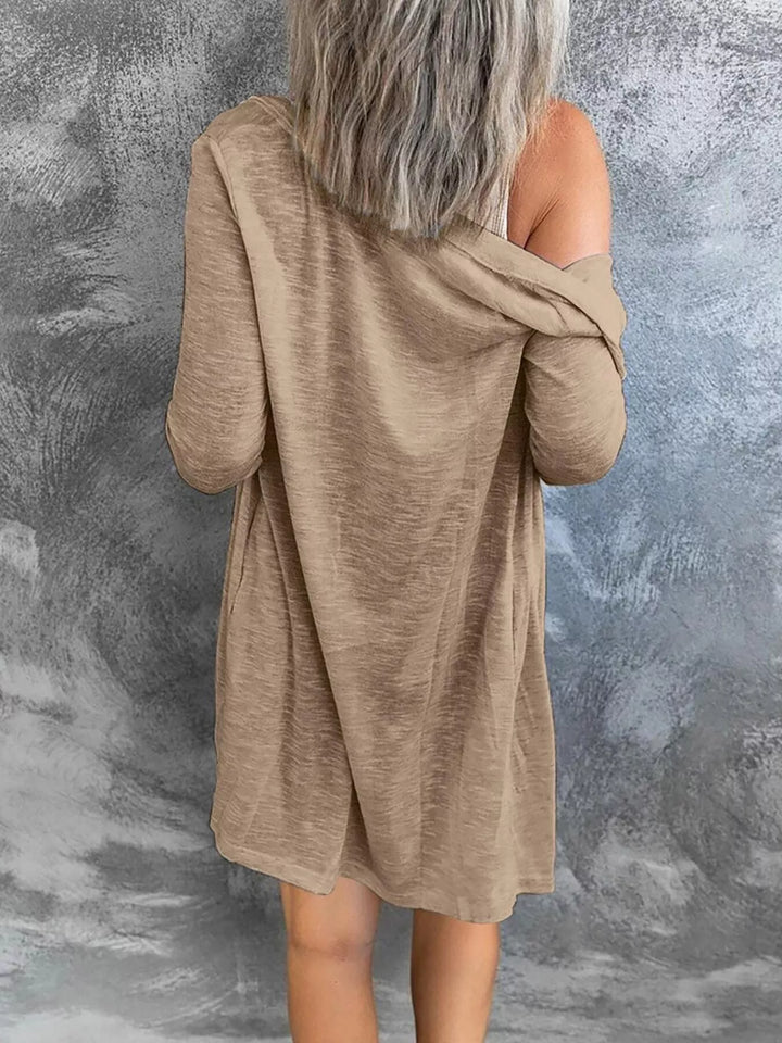 Lightweight button-front longline open knit cardigan