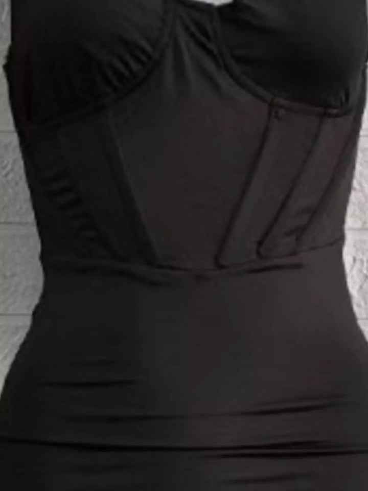 One-shoulder cutout ruched bodycon midi dress