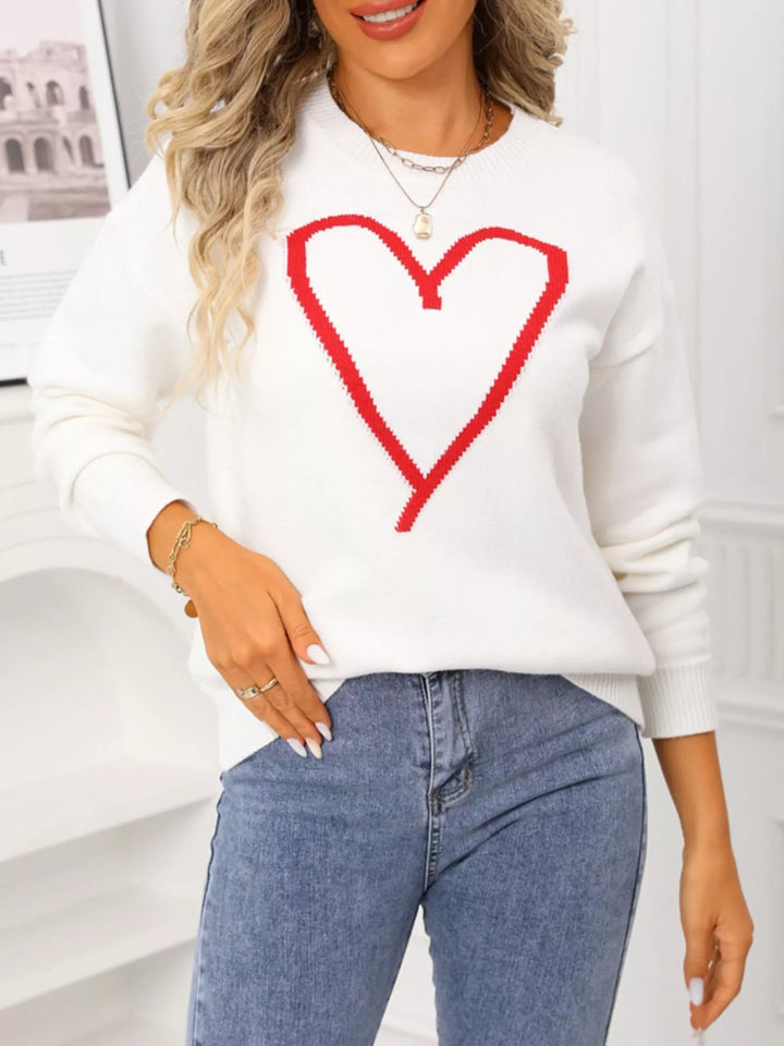 Heart graphic dropped shoulder crew neck sweater