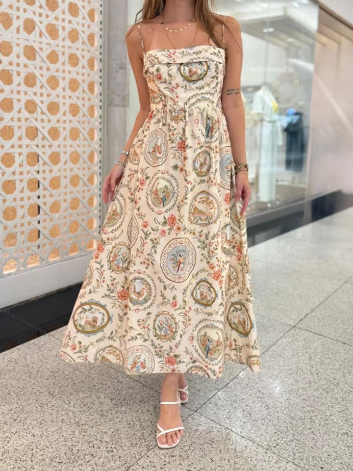 Apricot Vintage tapestry floral midi dress with spaghetti straps