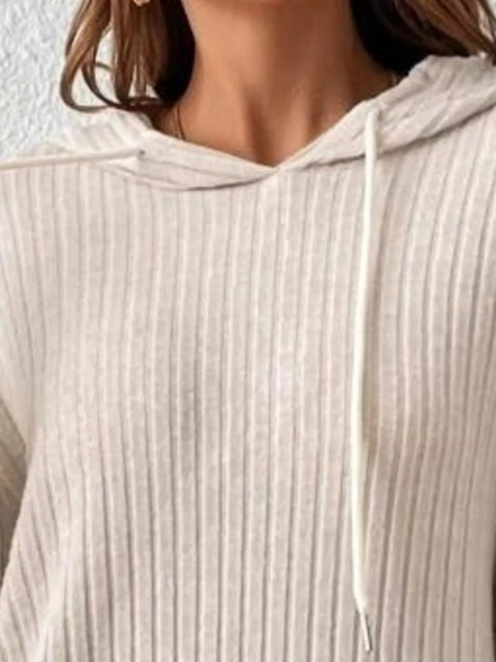 Ribbed knit hoodie with drawstring and kangaroo pocket